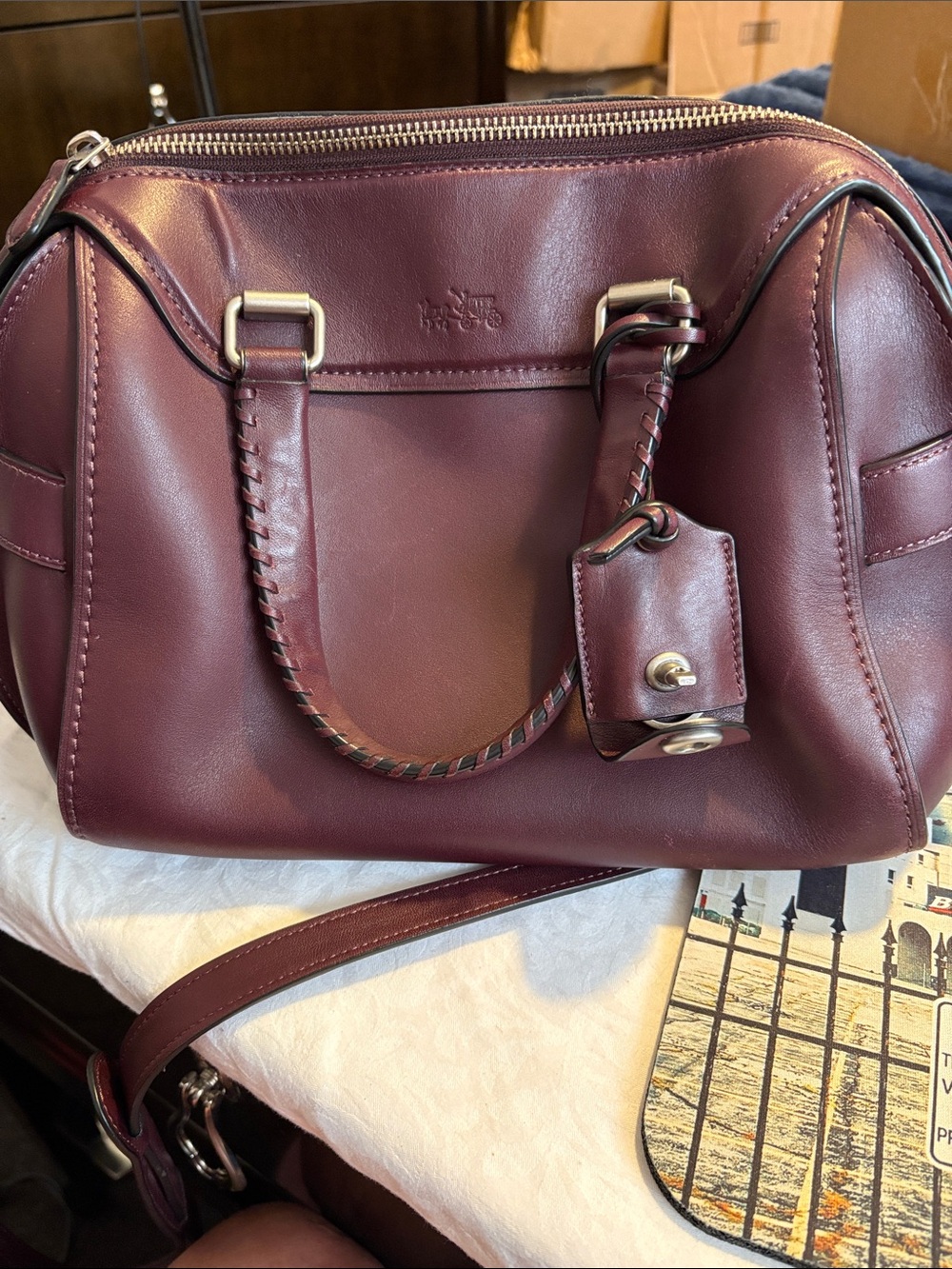 Coach Ace glove tanned leather Satchel Oxblood with Braided Handles.